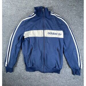 Vintage 80s Adidas Track Top Jacket Men’s Medium M Blue Full Zip Mock Neck Retro